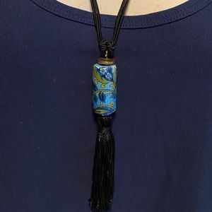 Vintage blue and black tassel necklace